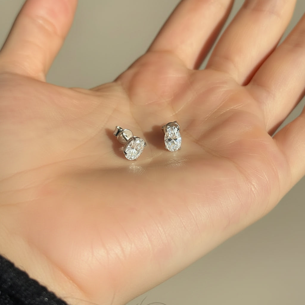 luxury oval studs handcrafted earrings, elegant oval stud earrings sterling silver