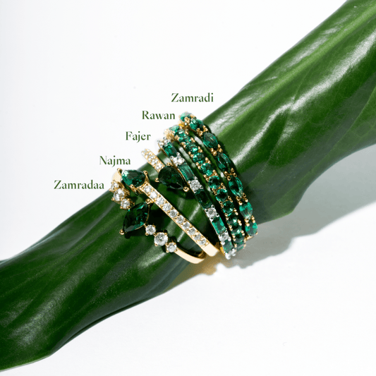 Emerald Green Stackable Rings - 18k Gold Plated CZ | Zamradaa Collection - Luméra Designs