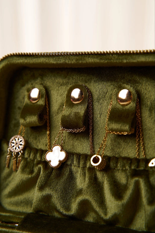 luxury jewelry box green velvet handcrafted medium size