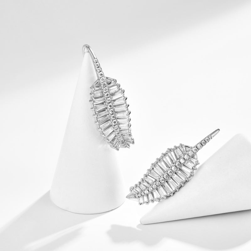 Baguette Cut Leaflet Earrings handcrafted 18K gold plated Kuwait jewelry collection