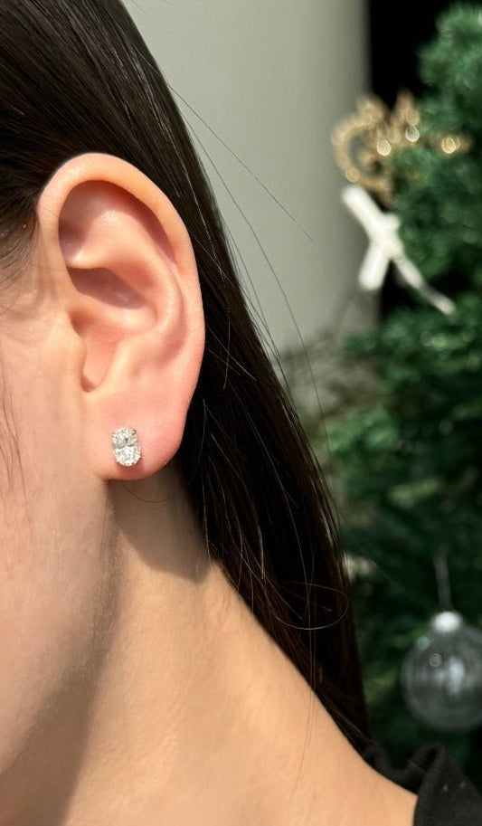 luxury oval studs handcrafted earrings, elegant oval stud earrings sterling silver