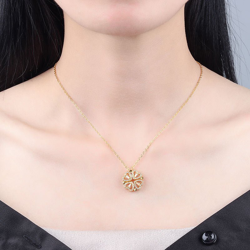 Convertible Heart & Flower Necklace - 18K Gold Plated 5A Zirconia - 2 Ways to Wear - Luméra Designs