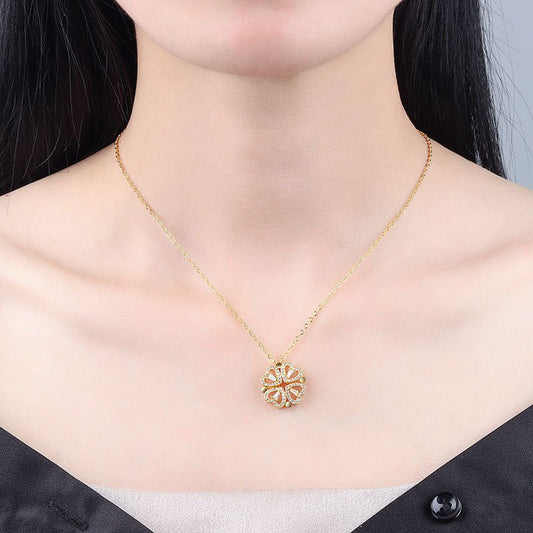 Convertible Heart & Flower Necklace - 18K Gold Plated 5A Zirconia - 2 Ways to Wear - Luméra Designs