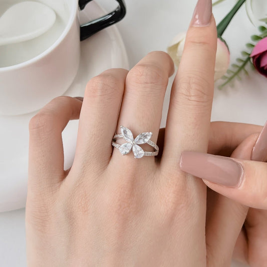 luxury butterfly ring handcrafted, elegant flower ring sterling silver
