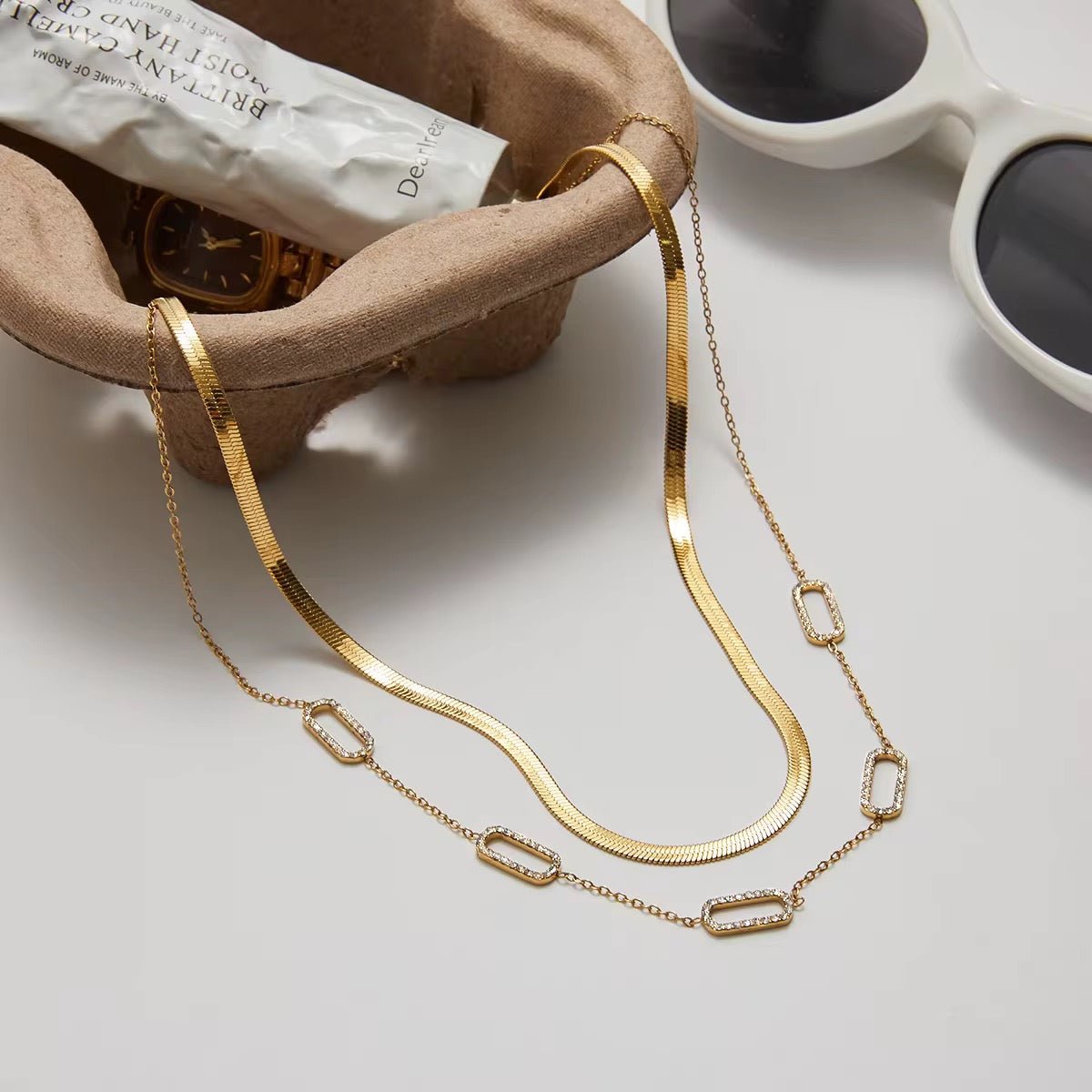The Herringbone Layering Necklace 18K Gold Plated - Luméra Designs