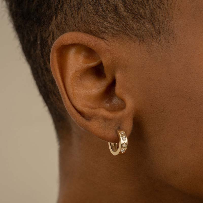 Celestial Huggie Hoops - Sterling Silver 18K Gold 5A CZ - Luméra Designs