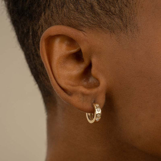 Celestial Huggie Hoops - Sterling Silver 18K Gold 5A CZ - Luméra Designs