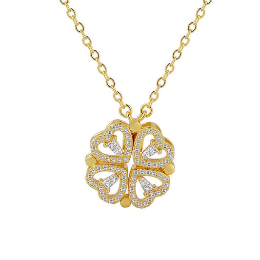 Convertible Heart & Flower Necklace - 18K Gold Plated 5A Zirconia - 2 Ways to Wear - Luméra Designs