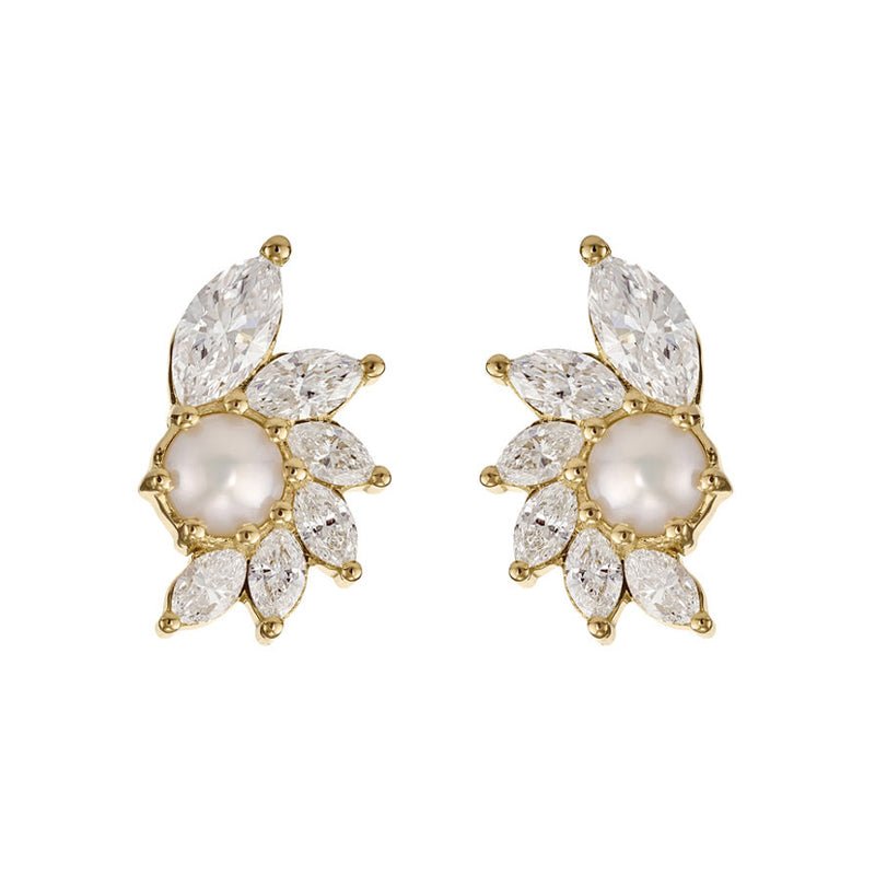 Luminous Shell Pearl & Crystal Marquise Earrings - Luméra Designs