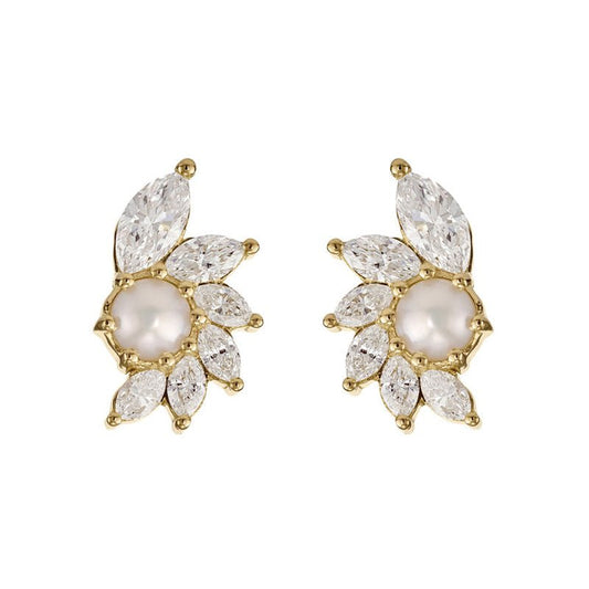 Luminous Shell Pearl & Crystal Marquise Earrings - Luméra Designs
