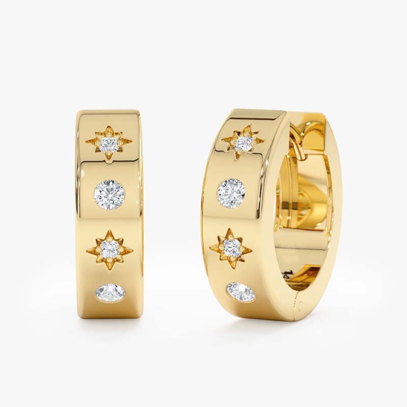 Celestial Huggie Hoops - Sterling Silver 18K Gold 5A CZ - Luméra Designs