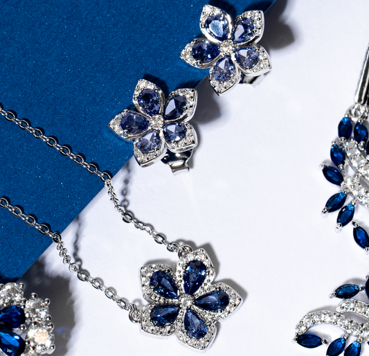 handcrafted blue flower jewelry set luxury necklace earrings Kuwait