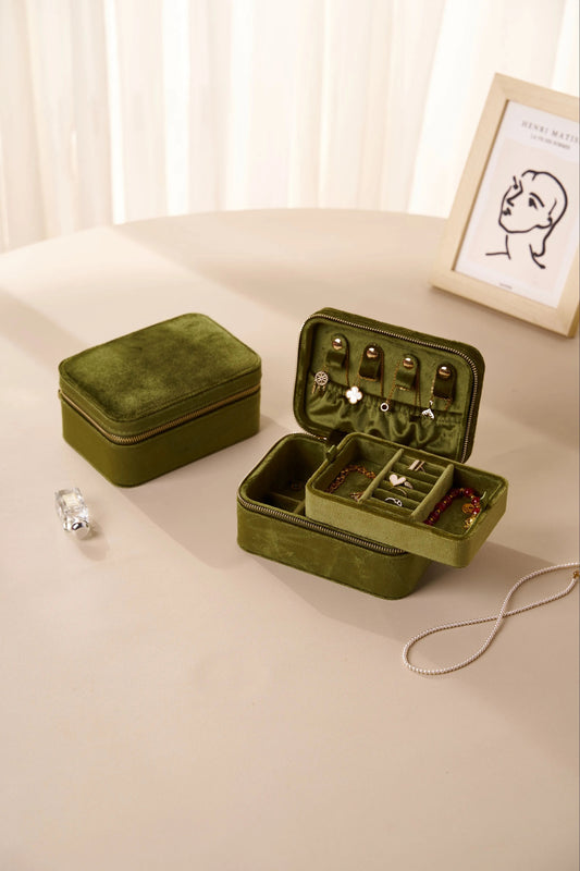 Green Velvet Jewelry Box - Small