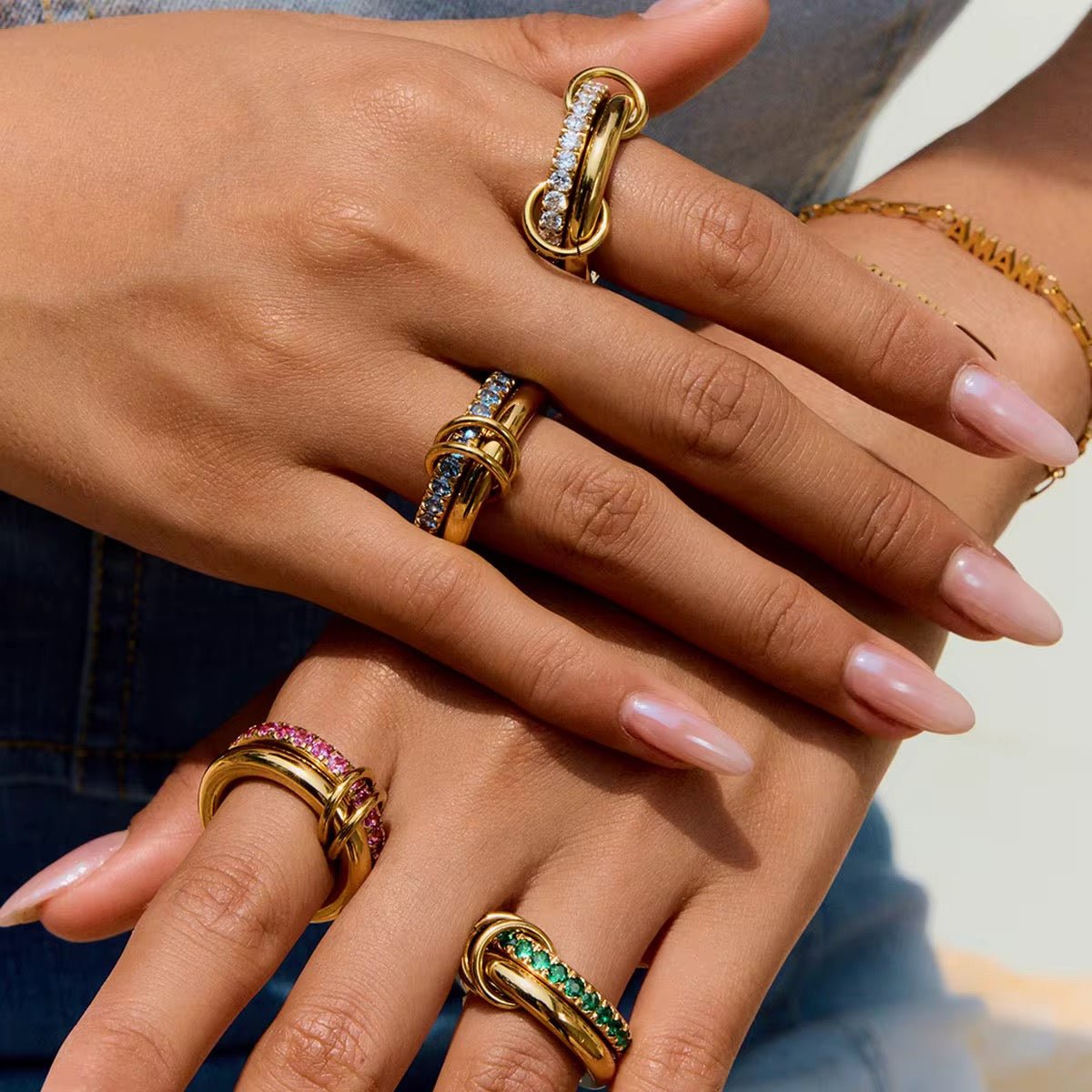 Silsila Chain - Link Rings - 18k Gold Plated CZ | Pre - Order - Luméra Designs