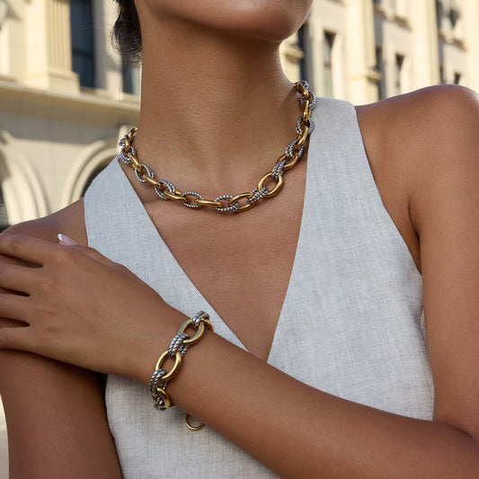 Tawazun two-tone chain link necklace and bracelet set in 18k gold and silver plating - hypoallergenic waterproof jewelry - Luméra Designs Kuwait