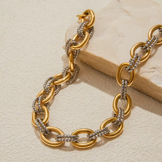 Tawazun two-tone chain link necklace and bracelet set in 18k gold and silver plating - hypoallergenic waterproof jewelry - Luméra Designs Kuwait