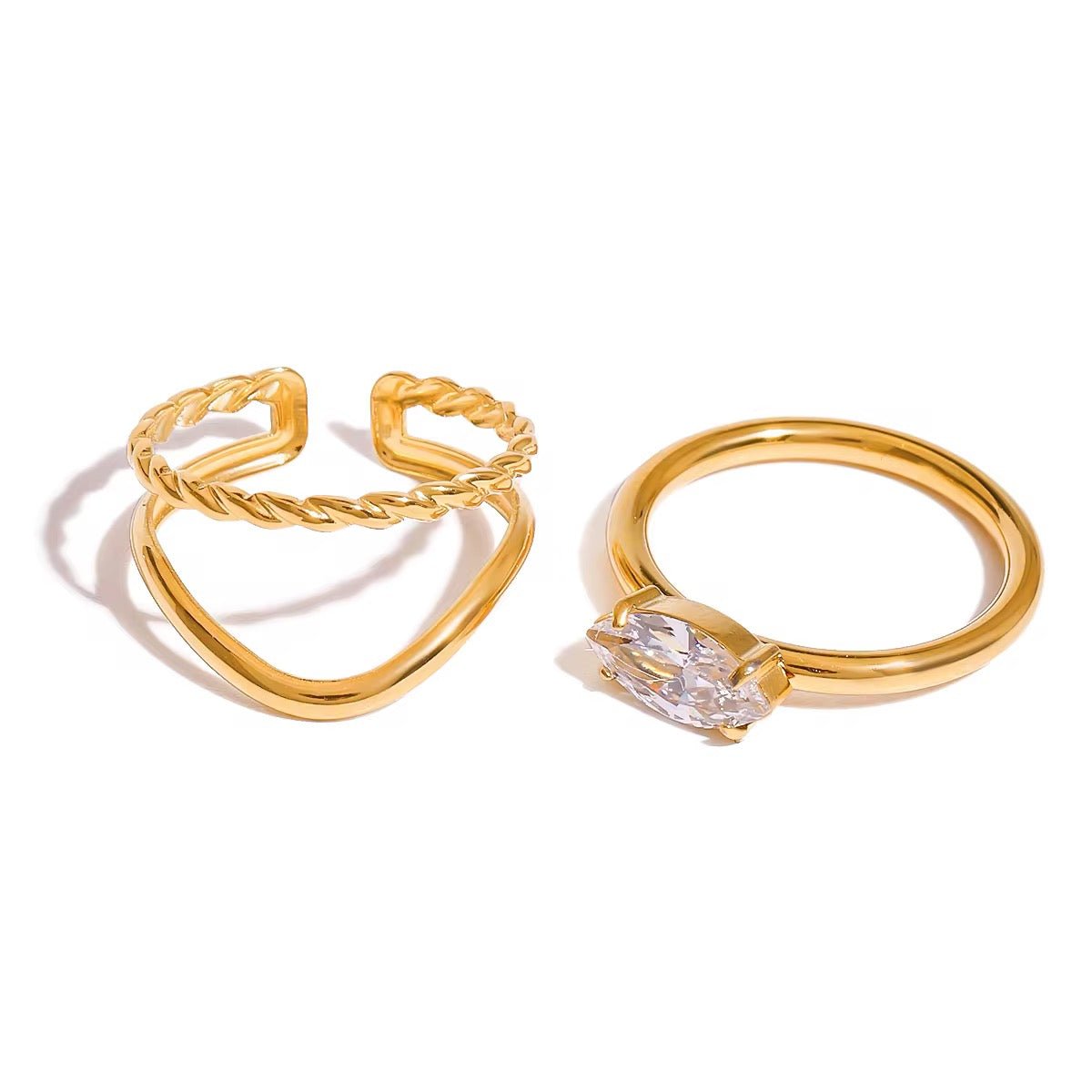 18K Gold Plated Ring Set - Marquise Zircon & Chain Band - Luméra Designs